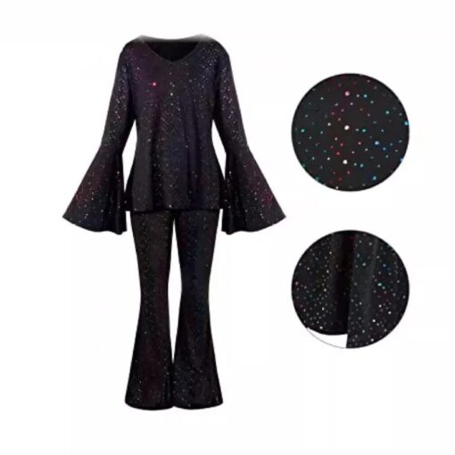 Ensemble Disco Femme Noir à Paillettes Multicolores