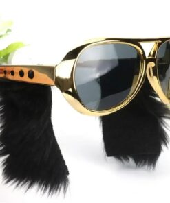 Lunettes année 80 dorées avec rouflaquettes noires