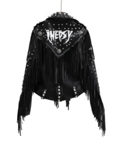 une Veste année 80 rock noir à franges