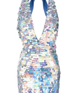 Robe Dos Nu Sirène Holographique à Sequins