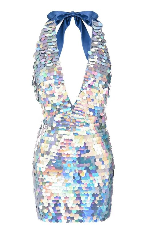 Robe Dos Nu Sirène Holographique à Sequins