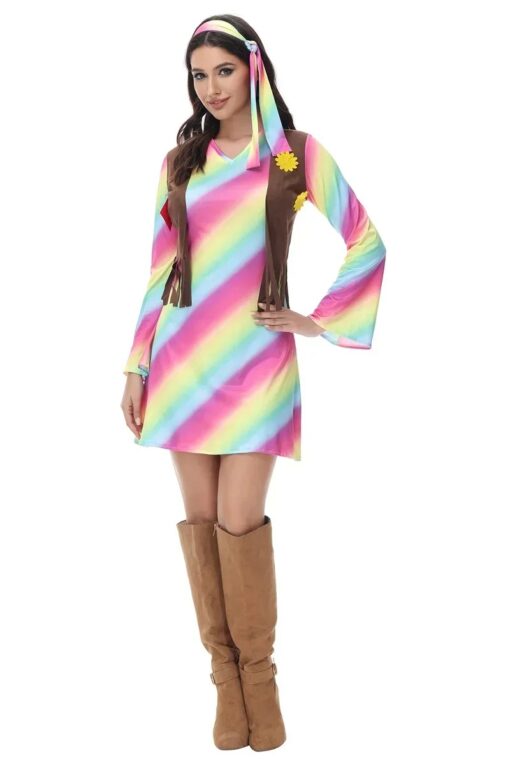 Robe Hippie Arc-en-Ciel & Gilet Frangé
