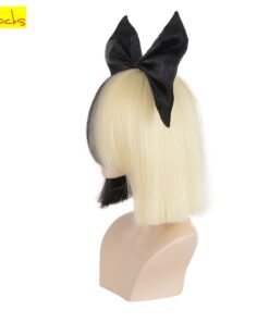 Perruque Carré Bicolore Noire et Blonde avec Nœud