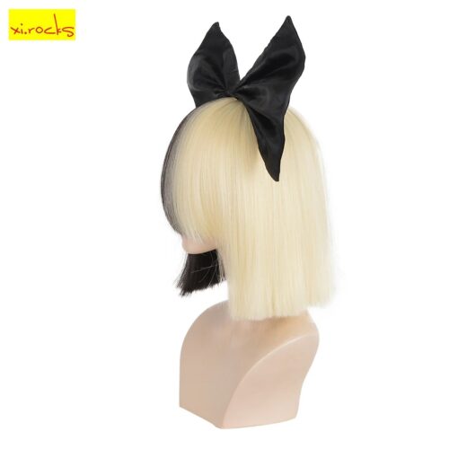Perruque Carré Bicolore Noire et Blonde avec Nœud