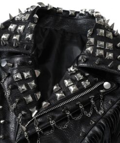 présentation de la Veste année 80 rock noir à franges