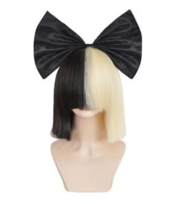 Perruque Carré Bicolore Noire et Blonde avec Nœud