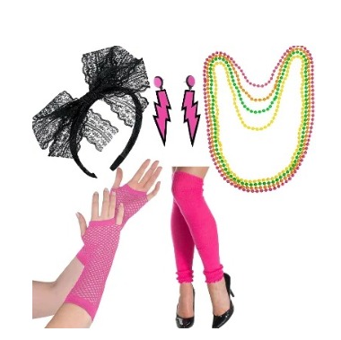 Set accessoires année 80 rose fluo femme