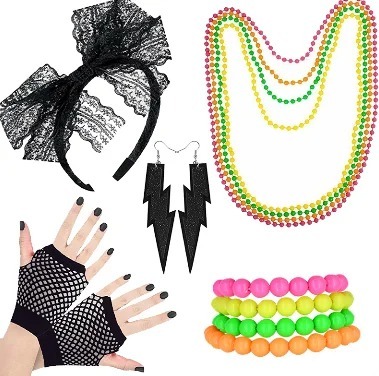 Set Accessoires Fluo Année 80 noir