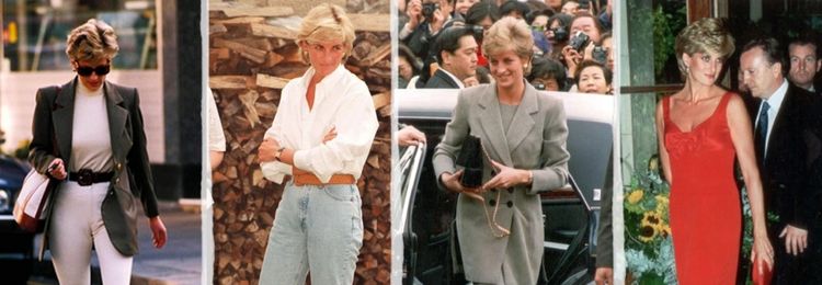 Lady Diana en tailleur, jean taille haute et robe rouge élégante
