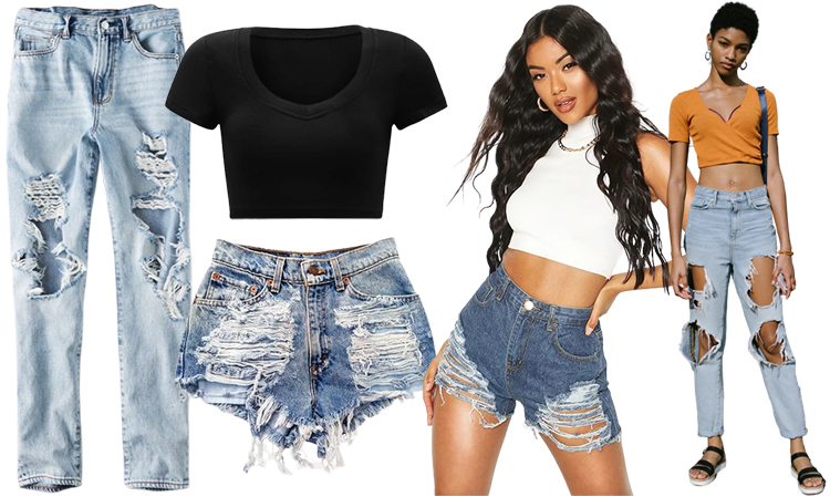 Jean déchiré et shorts taille haute style années 80 pour un look rebelle et estival