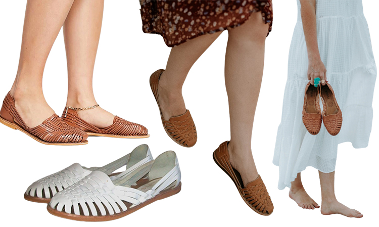 Sandales tressées vintage inspirées des années 80, en cuir marron et blanc