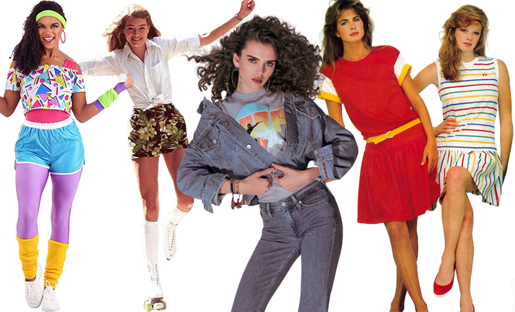 Tenues d’été années 80 colorées et sportives portées par des icônes de mode