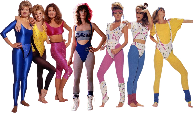 Femmes en tenues de fitness colorées typiques des années 80