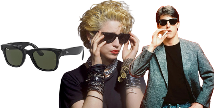 Lunettes de soleil noires style Wayfarer années 80 portées par Madonna et Tom Cruise