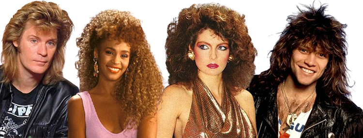 Coiffures volumineuses emblématiques des années 80 – boucles, franges et coupes rock