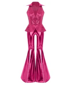 Ensemble Dentelle et Satin Fuchsia Année 80