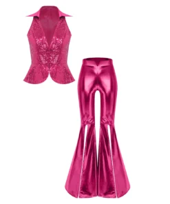 Ensemble Dentelle et Satin Fuchsia Année 80