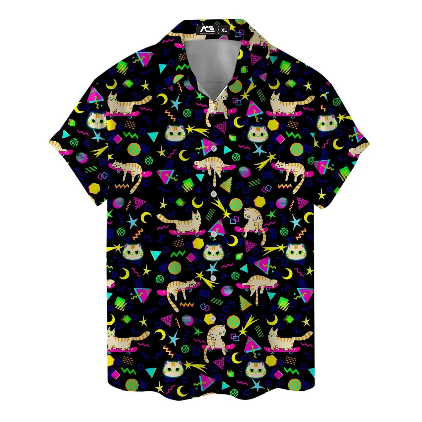 Chemise Chat Skateur Cosmique Années 80